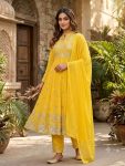 ATTRACTIVE GEORGETTE SEQUENCE  WORK WITH EMBROIDERY WORK TOP BOTTOM WITH DUPATTA YELLOW