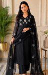 ATTRACTIVE MUL SILK EMBROIDERY WORK TOP BOTTOM WITH DUPATTA BLACK