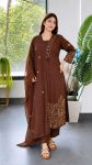 ATTRACTIVE ROMAN SILK EMBROIDERY WORK TOP BOTTOM WITH DUPATTA CHIKU