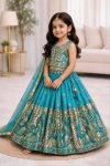 ATTRACTIVE SINDOOR SILK SEQUENCE EMBROIDERY WORK KID'S LEHENGA CHOLI WITH DUPATTA RAMA