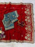 ATTRACTIVE SPACE SILK SEQUENCE AND ZARI EMBROIDERY WORK SAREE WITH STITCHED BLOUSE RED