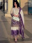 ATTRACTIVE STAR GEORGETTE EMBROIDERY 3 MM SEQUENCE WORK TOP PALAZZO WITH DUPATTA  WHITE AND PURPLE