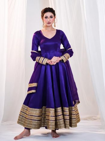 BOLLY WOOD HEAVY SILK EMBROIDERY WITH CODDING AND SEQUENCE WORK GOWN PENT WITH DUPATTA PURPLE
