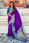 BOLLYWOOD SOFT SILK GALA PLAIN  WITH KADIYAL PAITHANI WEAVES WORK SAREE WITH UNSTITCHED BLOUSE PURPLE
