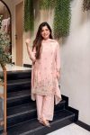 DESGNER FRENCH CREPE SILK EMBROIDERY SEQUENCE WORK TOP BOTTOM WITH DUPATTA PEACH