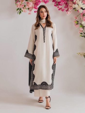 DESIGNER BISCUIT SLUB THREAD WORK  TOP PALAZZO WITH DUPATTA WHITE