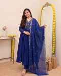 DESIGNER CHANDERI SILK EMBROIDERY SEQUENCE WORK TOP BOTTOM WITH DUPATTA BLUE