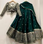 DESIGNER CHINON EMBROIDERY SEQUENCE WORK LEHENGA CHOLI WITH DUPATTA GREEN