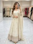 DESIGNER CHINON SILK EMBROIDERY 5 MM SEQUENCE WORK GOWN BOTTOM WITH DUPATTA WHITE