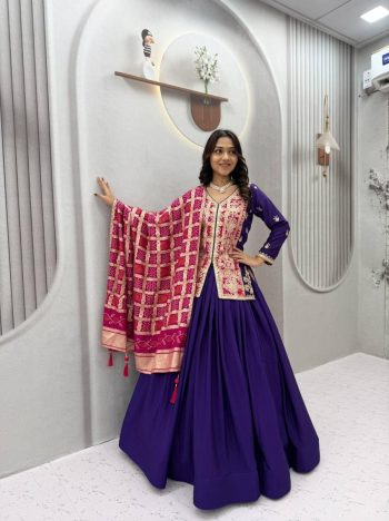DESIGNER CHINON SILK EMBROIDERY CODING SEQUENCE & THREAD WORK LEHENGA CHOLI WITH DUPATTA PURPLE
