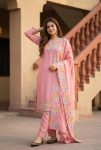 DESIGNER CHINON SILK EMBROIDERY  SEQUENCE WORK  TOP BOTTOM WITH DUPATTA PINK