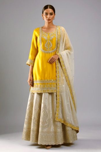 DESIGNER CHINON SILK EMBROIDERY  SEQUENCE WORK  TOP PALAZZO WITH DUPATTA YELLOW