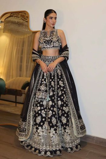 DESIGNER CHINON SILK ZARI , SEQUENCE & DORI WORK LEHENGA CHOLI WITH DUPATTA BLACK