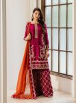 DESIGNER CHINON ZARI & SEQUENCE EMBROIDERY WORK ALSO CHAKRI STONE WORK TOP PALAZZO WITH DUPATTA PINK AND ORANGE
