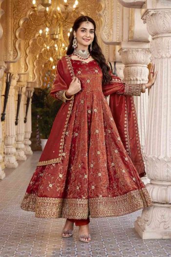 DESIGNER COSMOS SEMI BEADS 3 MM SEQUENCE & EMBROIDERY WORK GOWN BOTTOM WITH DUPATTA GAJARI