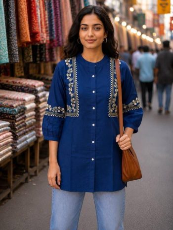 DESIGNER COTTON EMBROIDERY WORK TOP BLUE