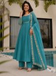 DESIGNER CRUNCHY SILK EMBROIDERY SEQUENCE WITH CODING WORK GOWN BOTTOM WITH DUPATTA RAMA