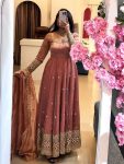 DESIGNER CRUNCHY SILK EMBROIDERY  SEQUENCE WORK  GOWN BOTTOM WITH DUPATTA PINK