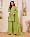 DESIGNER CRUNCHY SILK EMBROIDERY ZARI  + SEQUENCE WORK & GOTA WORK TOP PALAZZO WITH DUPATTA PISTA