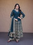 DESIGNER FAUX BLOOMING EMBROIDERY MULTI-SEQUENCE WORK GOWN BOTTOM WITH DUPATTA TEAL
