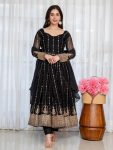 DESIGNER FAUX BLOOMING ZARI EMBROIDERY 3 MMSEQUENCE WORK ANARKALI BOTTOM WITH DUPATTA BLACK