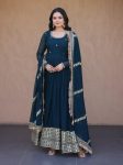 DESIGNER FAUX BLOOMING ZARI, SEQUENCE & PIPE BEADS EMBROIDERY WORK GOWN WITH DUPATTA TEAL