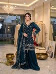 DESIGNER FENDY BEADS WITH SEQUENCE EMBROIDERY & CUT WORK TOP PALAZZO WITH DUPATTA TEAL
