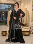 DESIGNER FENDY BEADS WITH SEQUENCE EMBROIDERY & CUT WORK TOP PALAZZO WITH DUPATTA BLACK