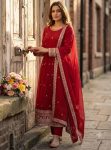 DESIGNER FENDY SILK EMBROIDERY 5 MM SEQUENCE & CODING DORI WORK GOWN BOTTOM WITH DUPATTA RED