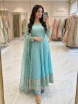 DESIGNER FENDY SILK EMBROIDERY 5 MM SEQUENCE WORK GOWN BOTTOM WITH DUPATTA SKY