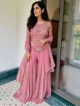 DESIGNER FENDY SILK EMBROIDERY CODING AND SEQUENCE WORK TOP PALAZZO WITH DUPATTA BABY PINK