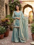 DESIGNER FENDY SILK EMBROIDERY SEQUENCE AND REAL MIRROR WORK TOP SHARARA WITH DUPATTA RAMA