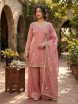 DESIGNER FENDY SILK EMBROIDERY SEQUENCE AND REAL MIRROR WORK TOP PALAZZO WITH DUPATTA BABY PINK
