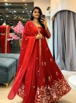 DESIGNER FENDY SILK EMBROIDERY SEQUENCE WORK  GOWN BOTTOM WITH DUPATTA RED