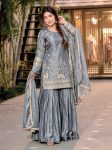 DESIGNER FENDY SILK EMBROIDERY SEQUENCE WORK TOP SHARARA WITH DUPATTA GREY