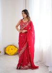 DESIGNER FENDY SILK THREAD & SEQUENCE EMBROIDERY WORK SAREE WITH UNSTITCHED BLOUSE RANI