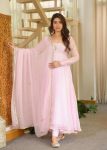 DESIGNER FAUX GEORGETTE  EMBROIDERY SEQUENCE WORK GOWN BOTTOM WITH DUPATTA BABY PINK