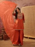 DESIGNER FRENCH CREPE EMBROIDERY WORK TOP PALAZZO WITH DUPATTA ORANGE
