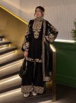 DESIGNER FRENCH CREPE ZARI EMBROIDERY WORK WITH POMPOM LACE BORDER WORK TOP PALAZZO WITH DUPATTA BLACK