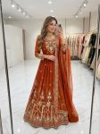 DESIGNER GEORGETTE EMBROIDERY 5 MM SEQUENCE WORK GOWN BOTTOM WITH DUPATTA ORANGE