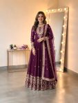 DESIGNER GEORGETTE EMBROIDERY SEQUENCE WORK  GOWN BOTTOM WITH DUPATTA PURPLE