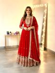 DESIGNER GEORGETTE EMBROIDERY SEQUENCE WORK  GOWN BOTTOM WITH DUPATTA RED