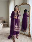 DESIGNER GEORGETTE EMBROIDERY SEQUENCE WORK  TOP PALAZZO WITH DUPATTA PURPLE