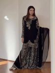 DESIGNER GEORGETTE EMBROIDERY SEQUENCE WORK  TOP PALAZZO WITH DUPATTA BLACK