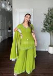 DESIGNER GEORGETTE EMBROIDERY SEQUENCE WORK TOP PALAZZO WITH DUPATTA PARROT GREEN