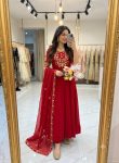 DESIGNER GEORGETTE EMBROIDERY  SEQUENCES WORK GOWN BOTTOM WITH DUPATTA RED