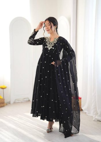 DESIGNER GEORGETTE EMBROIDERY WORK GOWN BOTTOM WITH DUPATTA BLACK