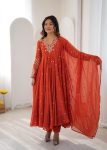 DESIGNER GEORGETTE EMBROIDERY WORK GOWN BOTTOM WITH DUPATTA ORANGE