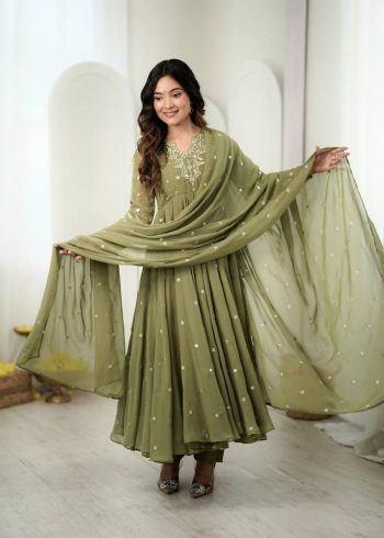 DESIGNER GEORGETTE EMBROIDERY WORK GOWN BOTTOM WITH DUPATTA PISTA