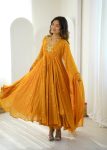 DESIGNER GEORGETTE EMBROIDERY WORK GOWN BOTTOM WITH DUPATTA YELLOW